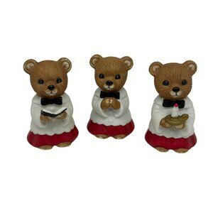 VTG HOMCO Porcelain Teddy Bear Choir Figurines Set of 3 Christmas Carolers